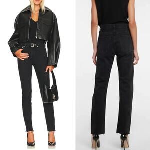 NWT AGOLDE JEANS 33 BLACK CHERIE HIGH RISE STRAIGHT FRAY HEM GRUNGE EDGY